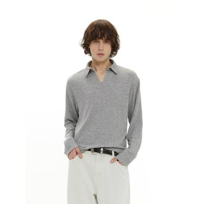 Men's Pullover Solid Color Long-sleeved Polo Embroidered Loose Sweatshirt Versatile Casual Top