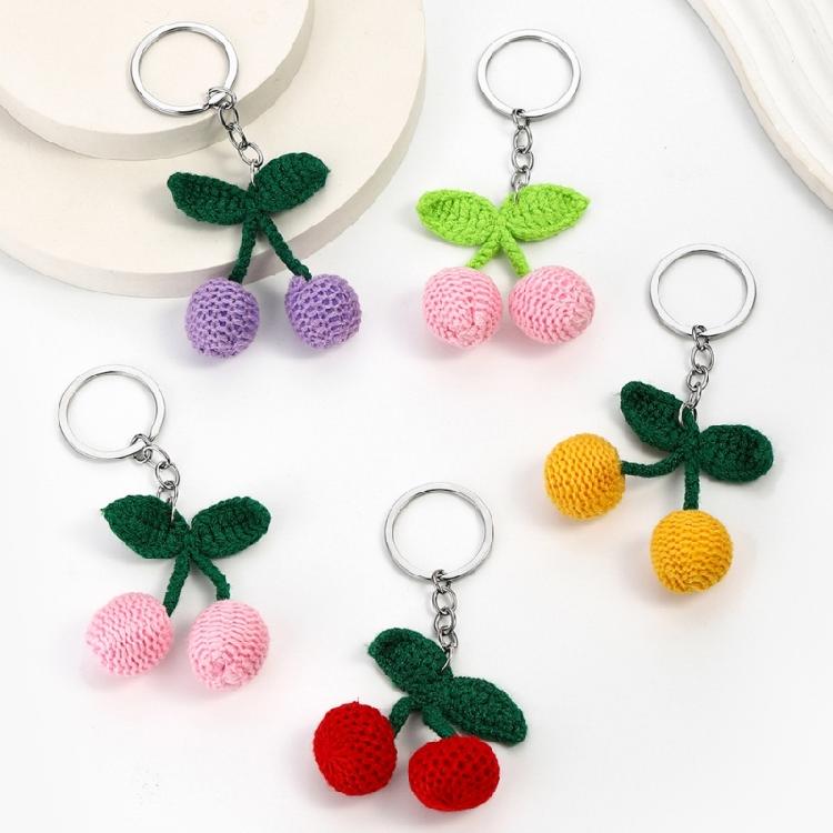 Unique Cherry Charm Pendant Sturdy Yarn Ornament Handmade Knitted Designs Accessory for Keychains and Personalize Gifts