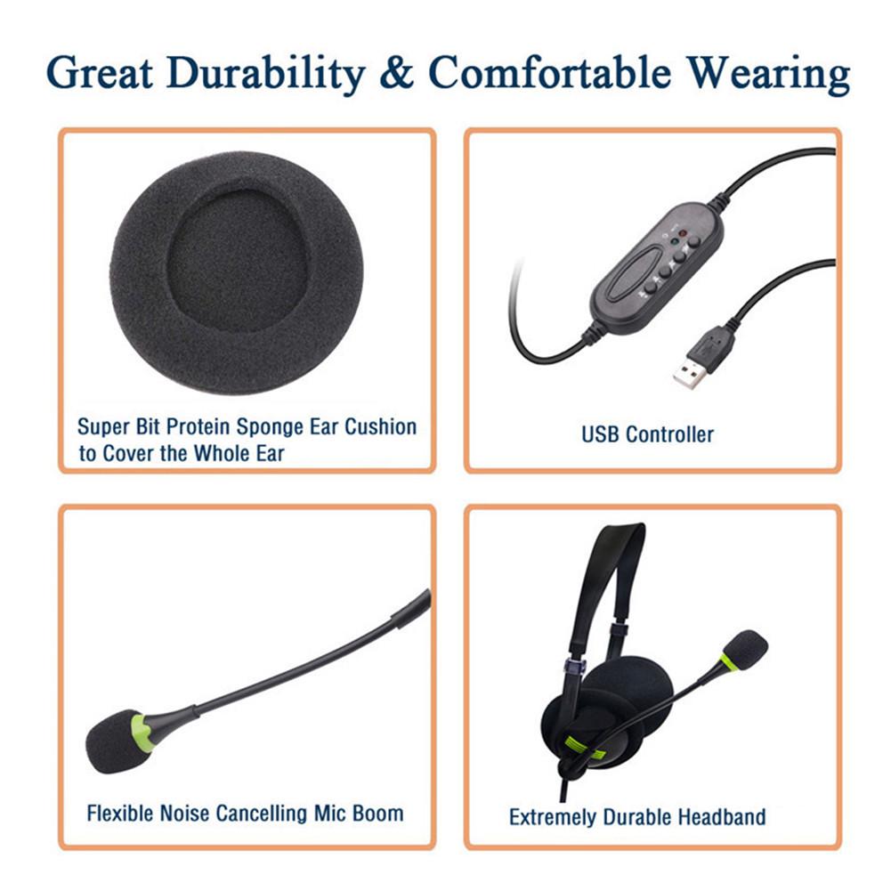 USB Headset with Mic Over Ear Office Call Center Aviation Headphones