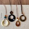 Fashion Resin Round Hollow Pendant Necklaces for Women Girls Vintage Long Rope Sweater Chain Necklaces Party Jewelry Accessories