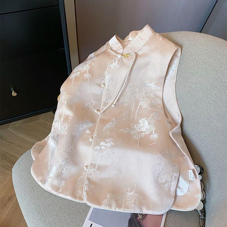 202 new 5-disc buckle stand-up collar crane jacquard vest women's high-end sleeveless vest women's top