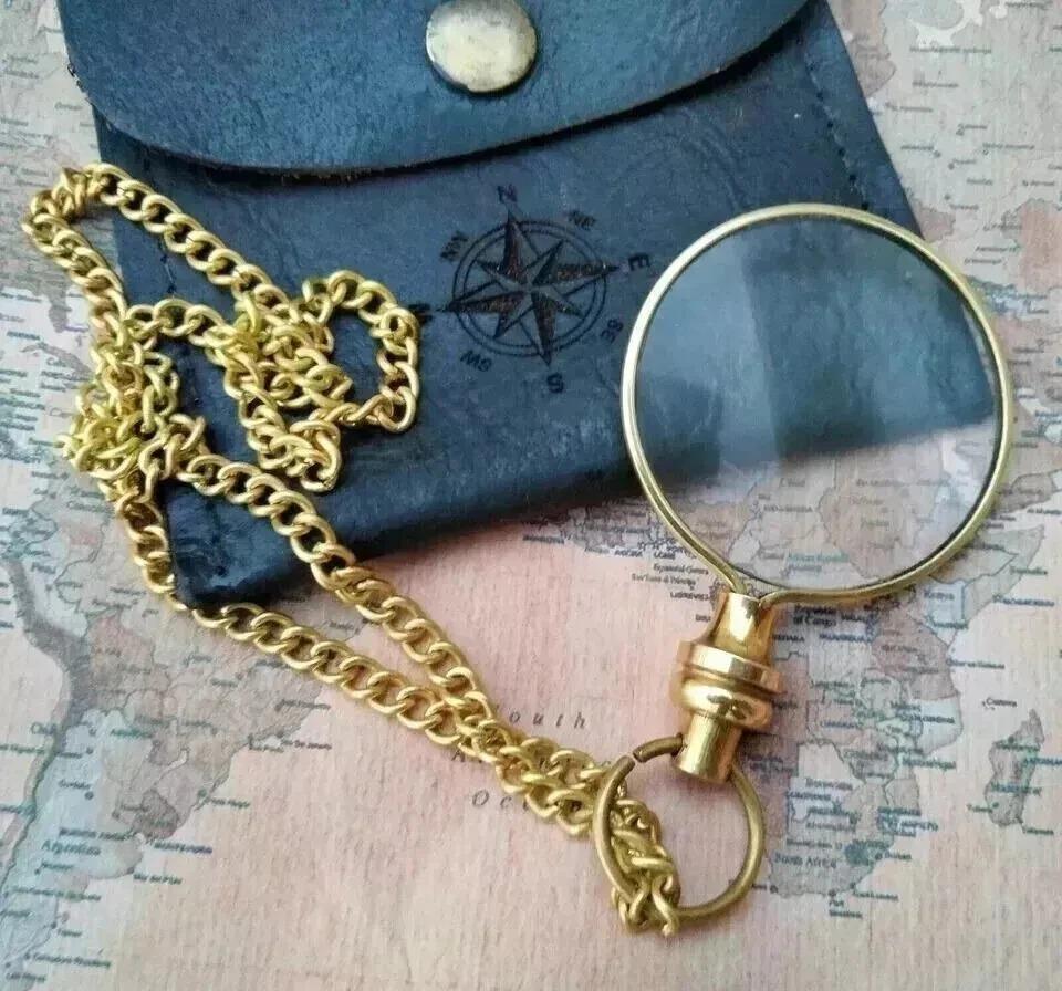 

Латунна лупа-збільшувач з ланцюжком Шкіряний футляр читач паперу Подарунок золотий