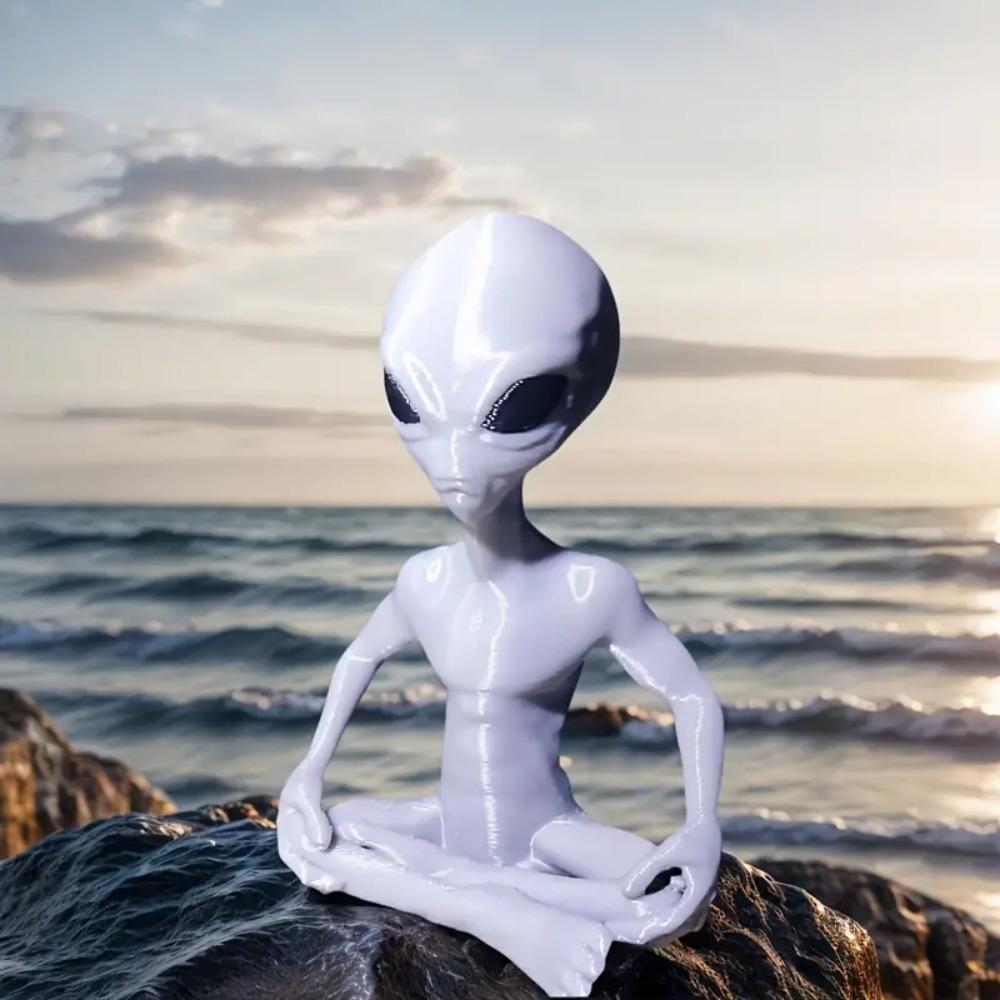 Meditierende Alien-Statue, 3D-gedrucktes Alien-Yoga-Meditations-Ornament, Halloween-Dekoration Zimmer Weltraum Spaß Stressabbau Dekoration