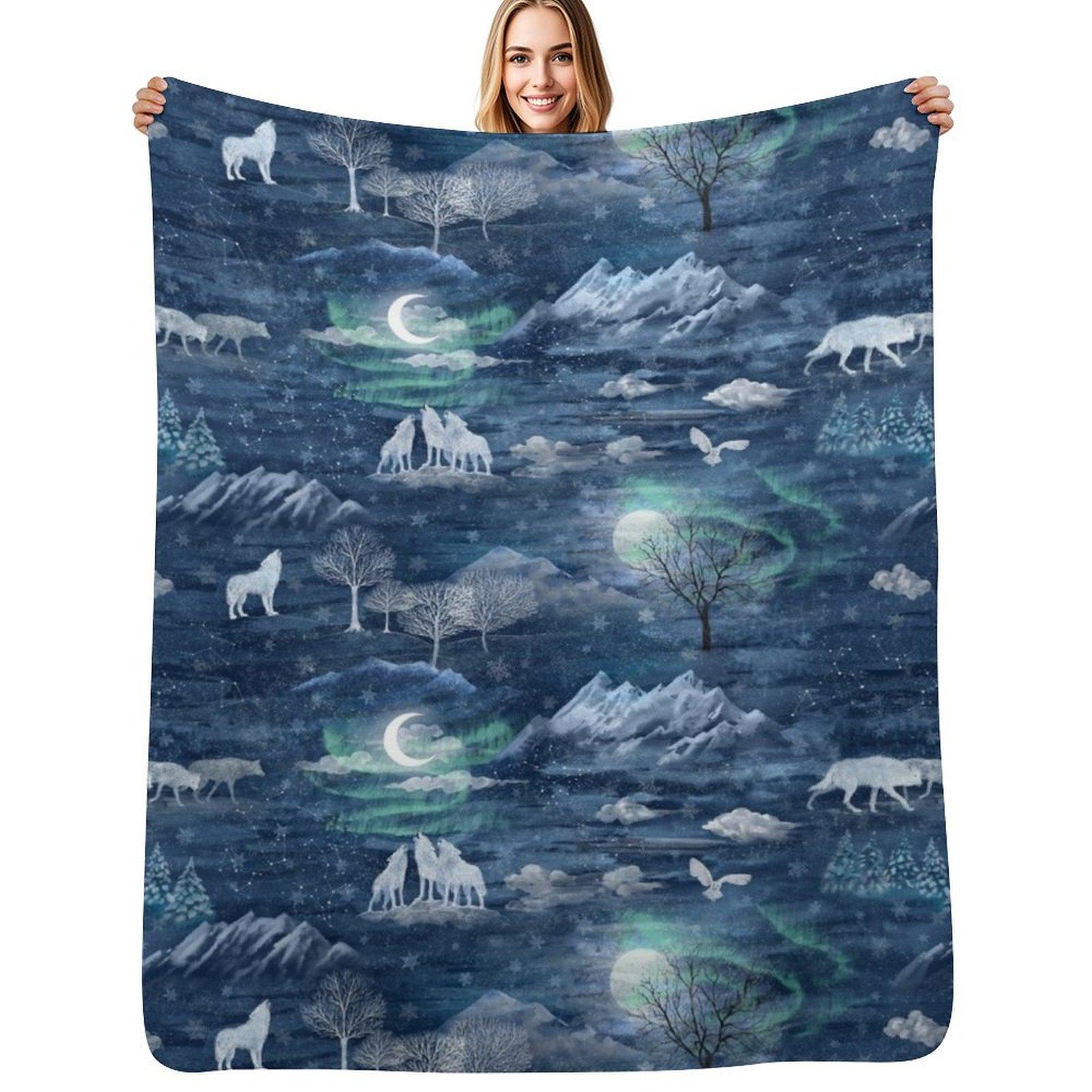 

Wolf moon Throw Blanket Warm Flannel Blanket for Couch Chair Bedroom 102x76cm(40x30in)