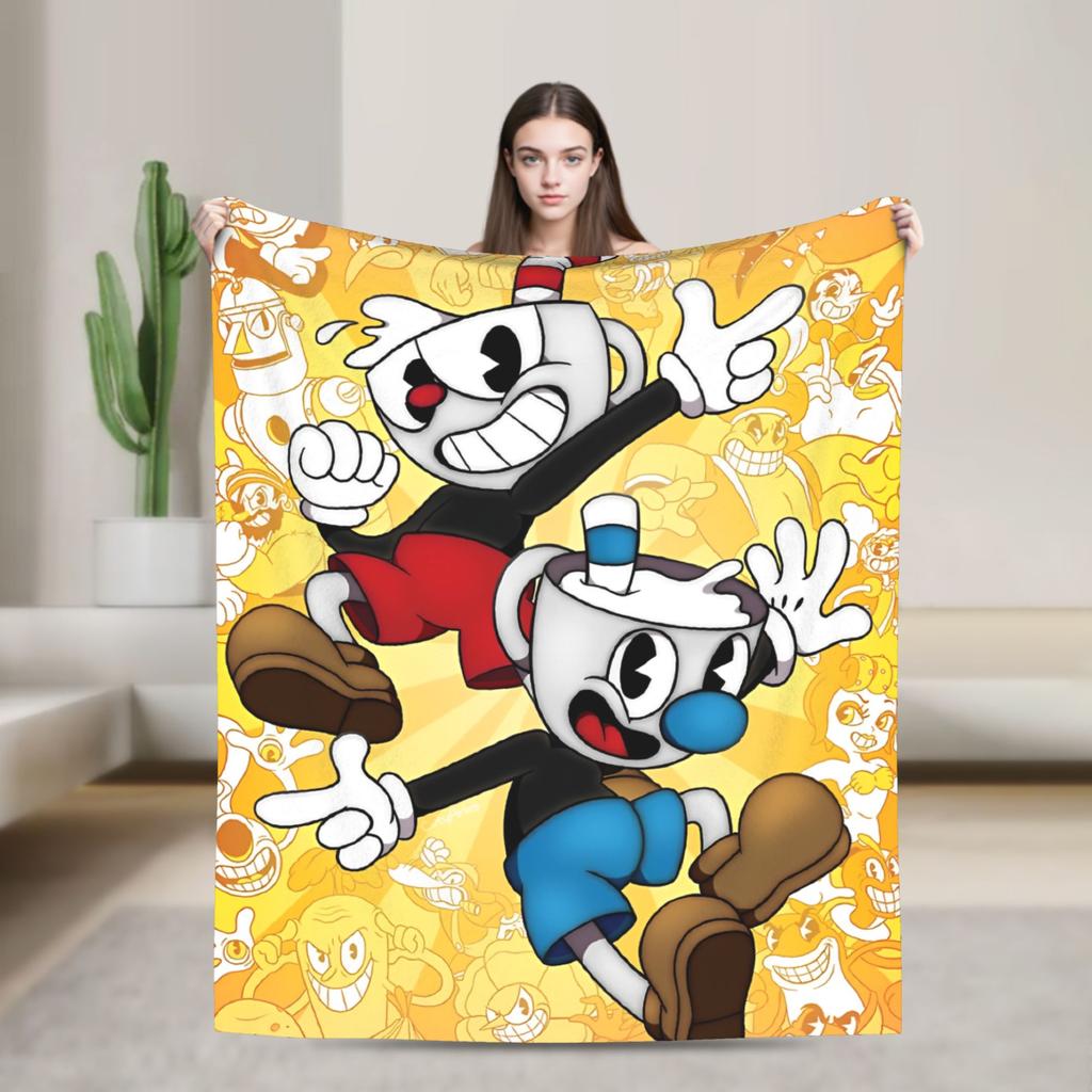 CUPHEAD Devil Blankets Coral Fleece Plush Winter Mugman Breathable Lightweight Thin Throw Blankets for Home Car Plush Thin Quilt