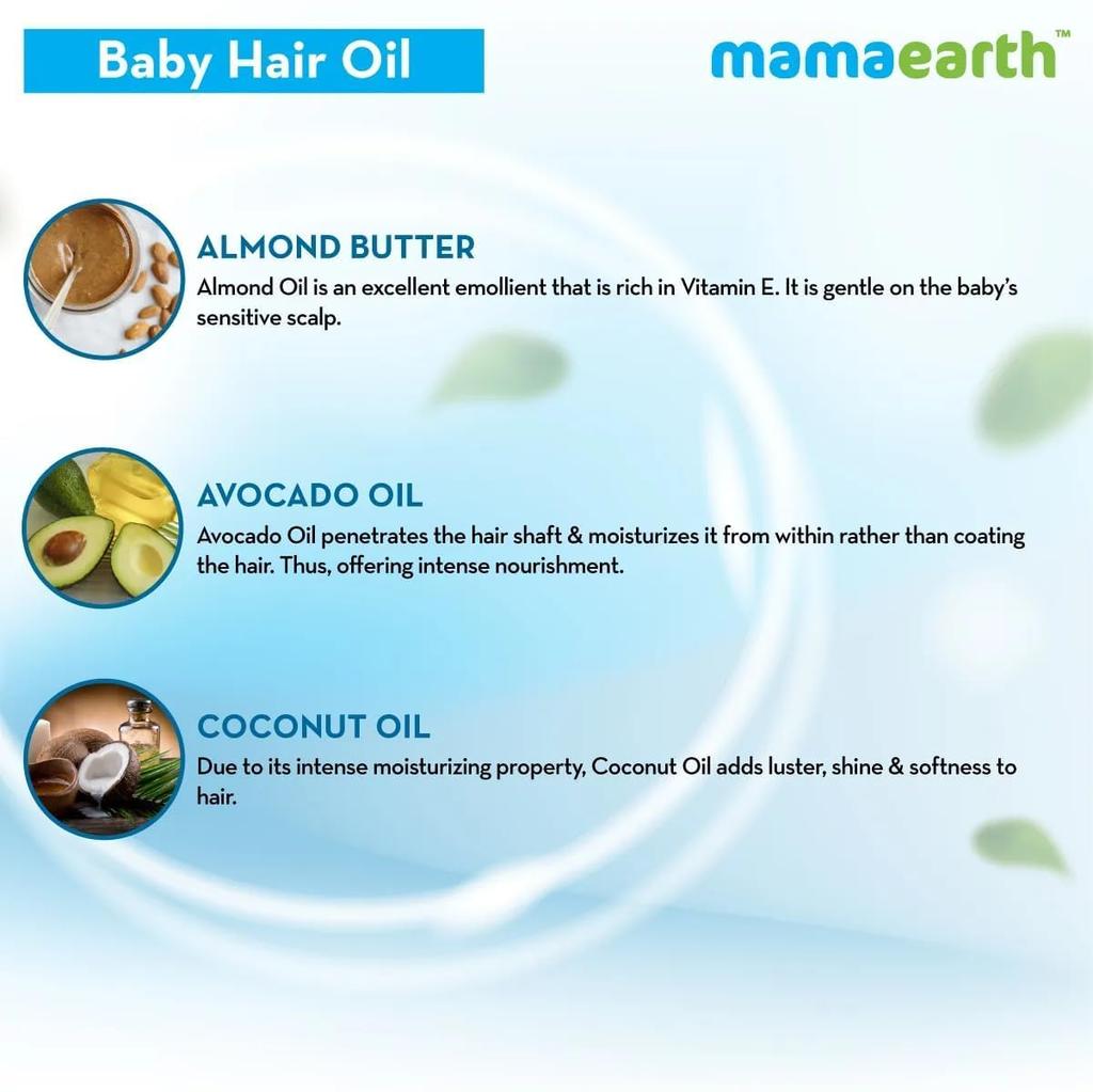 Mamaearth Nourishing Baby Hair Oil For Soft Hair Growth 100ml | Gentle Scalp Oil With Almond & Avocado For Babies