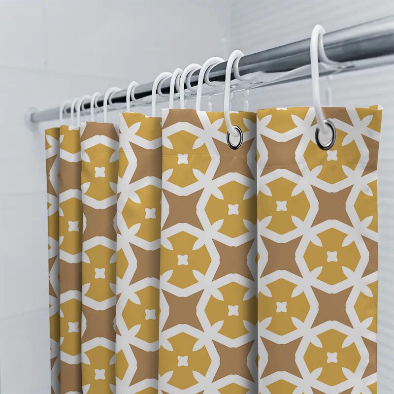 Modern Bathroom Shower Curtain Set With White Gold Floral Pattern For Home Decoration (White Gold Color) 84X72 Inches1Pc