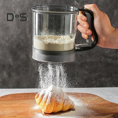 Mehlsieb, Einhandpresse, feinmaschiges Mehlsieb, Küchen-Backwerkzeug für Kuchen, Zucker, Kakaopulver, Gewürze