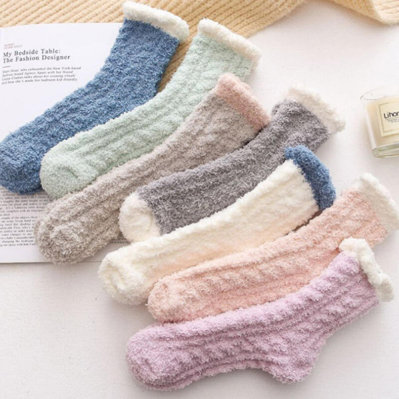 [4-Pair Set] Streaming Pastel Knit Fur Winter Sleep Socks Set of 4 pairs