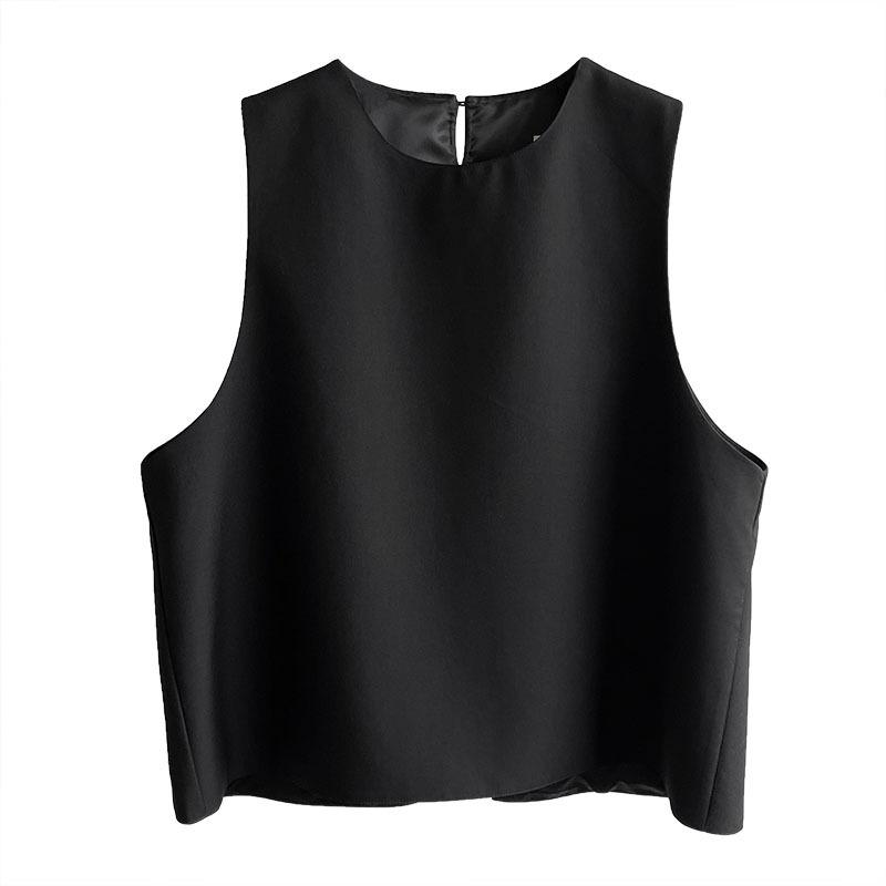 Juzhi Spring Women's Back Slit Suit Vest - Simple, Elegant, Layered Top (1588)
