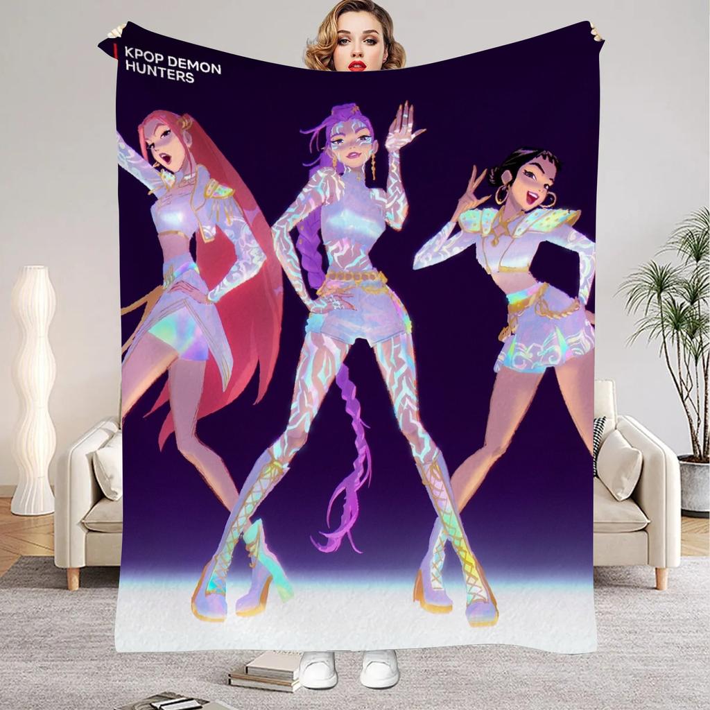 Punk Huntrix Blankets K pop Demon Hunters Zoey Rumi Mira Soft Warm Throw Blanket Kids Living Room Couch Sofa Bed Christmas Gifts