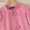 ZANZEA Blusa Casual de Mujer con Cuello Redondo, Color Sólido, Manga Corta Suelta