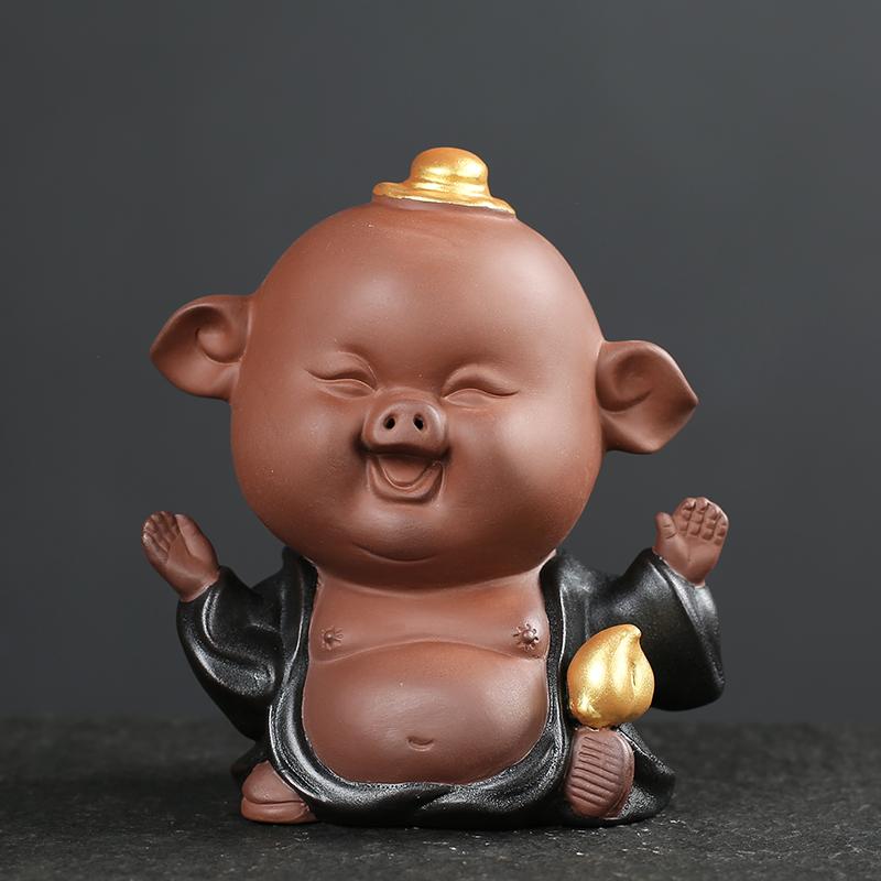 1PCS Handmade Purple Clay Tea Pet Ornaments Lucky Pig Statue Animal Tea Figurine Boutique Tea Decoration Accessories Crafts