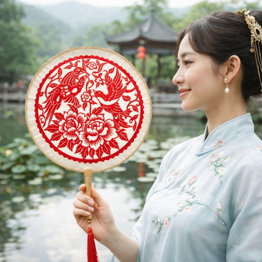 Vintage Round Hand Fan Artistic Silk Handheld Fans Decorative Fan Classical Fan  Photography Props