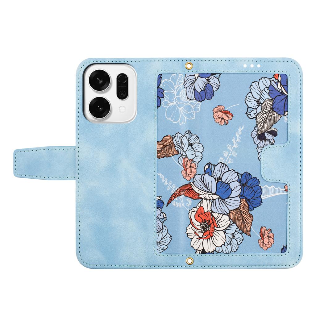 For Oppo Reno14 Pro 5G (Global)/Reno13 Pro 5G Case PU Leather Floral Phone Cover with Card Slots/Wrist Strap