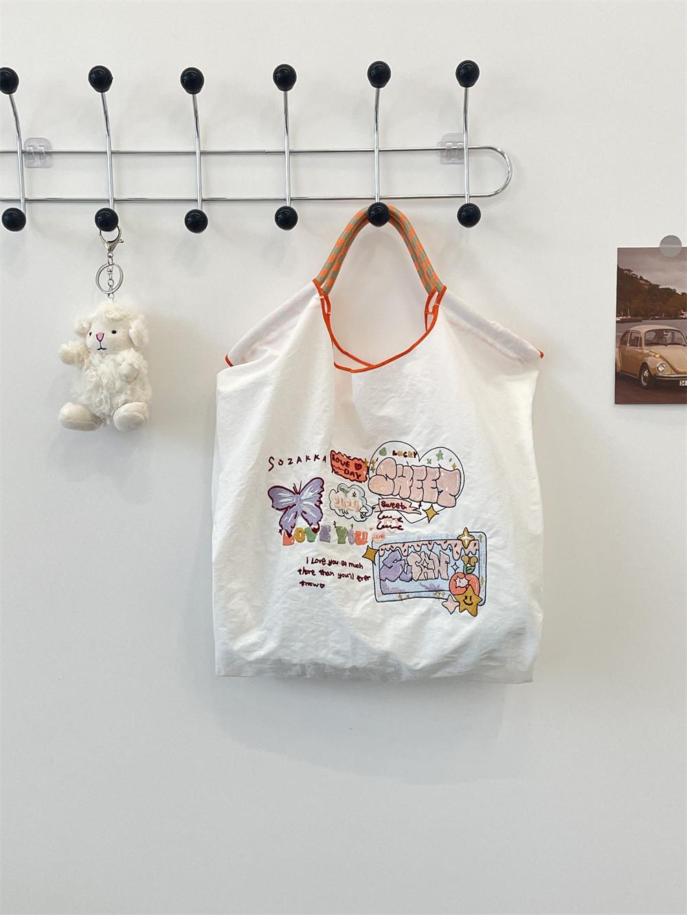 Fashionable Embroidered Street Style Tote Bag With Spacious Open Pocket Style A