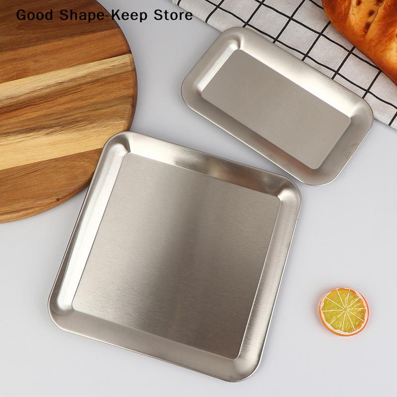 Stainless Steel Serving Tray Cafe Cake Dessert Plate Storage Luxury Square Rectangular Trays Home Kitchen Storage Table Dish