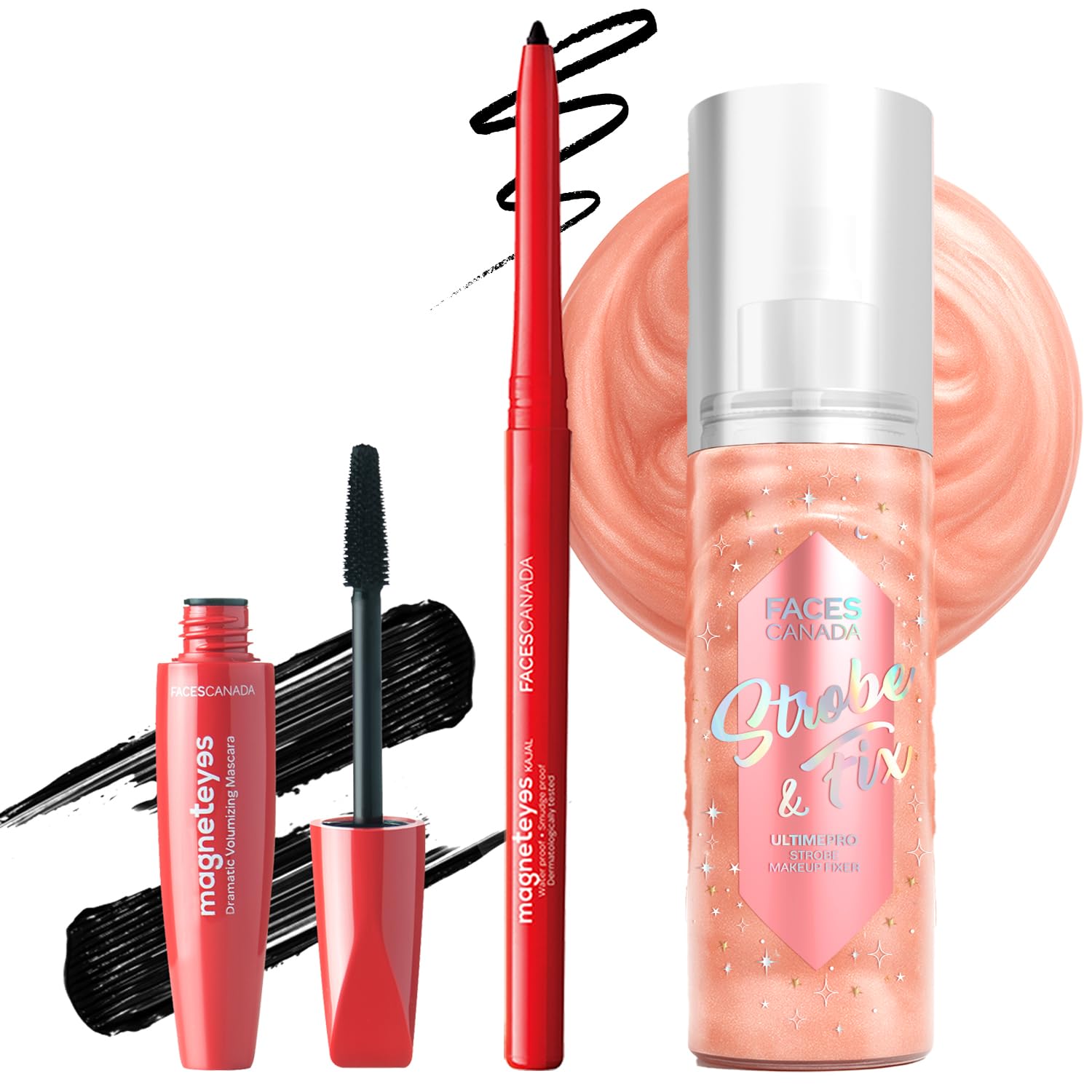 

FACES CANADA Intensified Eye Luxe Trio | Magneteyes Kajal - Black (0.35g) + Magneteyes Volumizing Mascara - Black (9.5ml) + Ultime Pro Strobe Mak