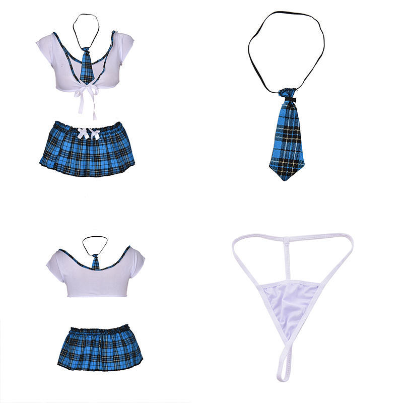 Women School Girl Uniform Costume Lingerie Halloween Sexy Fancy Dress Outfit
