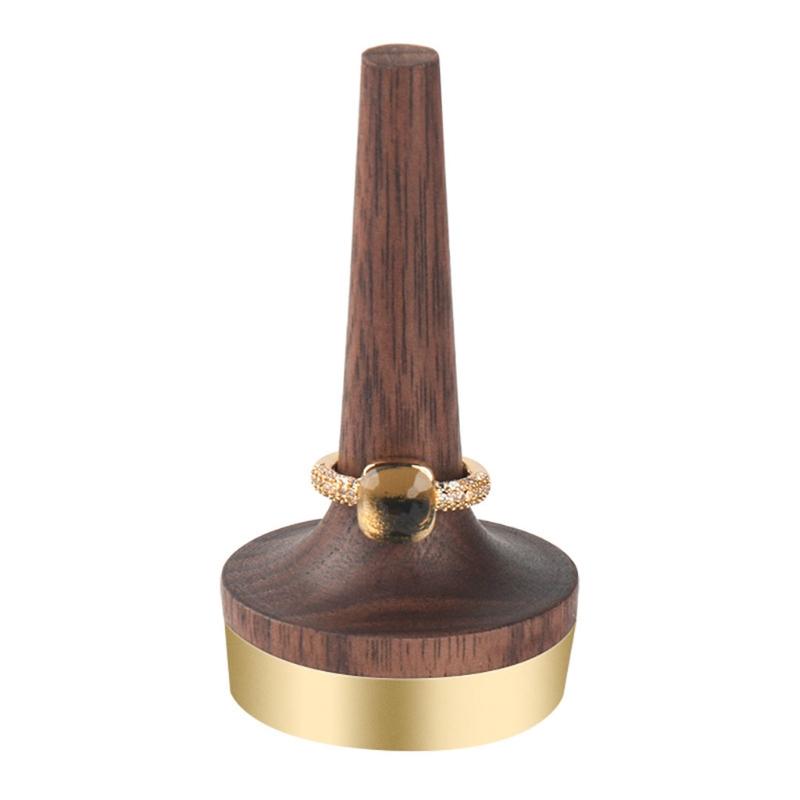 

Wooden Ring Holder for Jewelry Walnut Wood with Brass Stand Modern Display Gift For Wedding & Anniversary Jewelry Rack 1