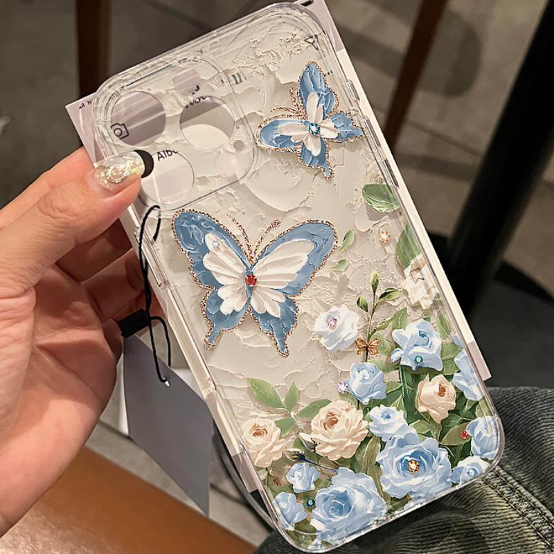 Clear Phone Case For IPhone 17 15 14 13 Pro Max 11 12  Max 7 8 Plus  Stylish Shockproof Soft Cover Floral Butterfly