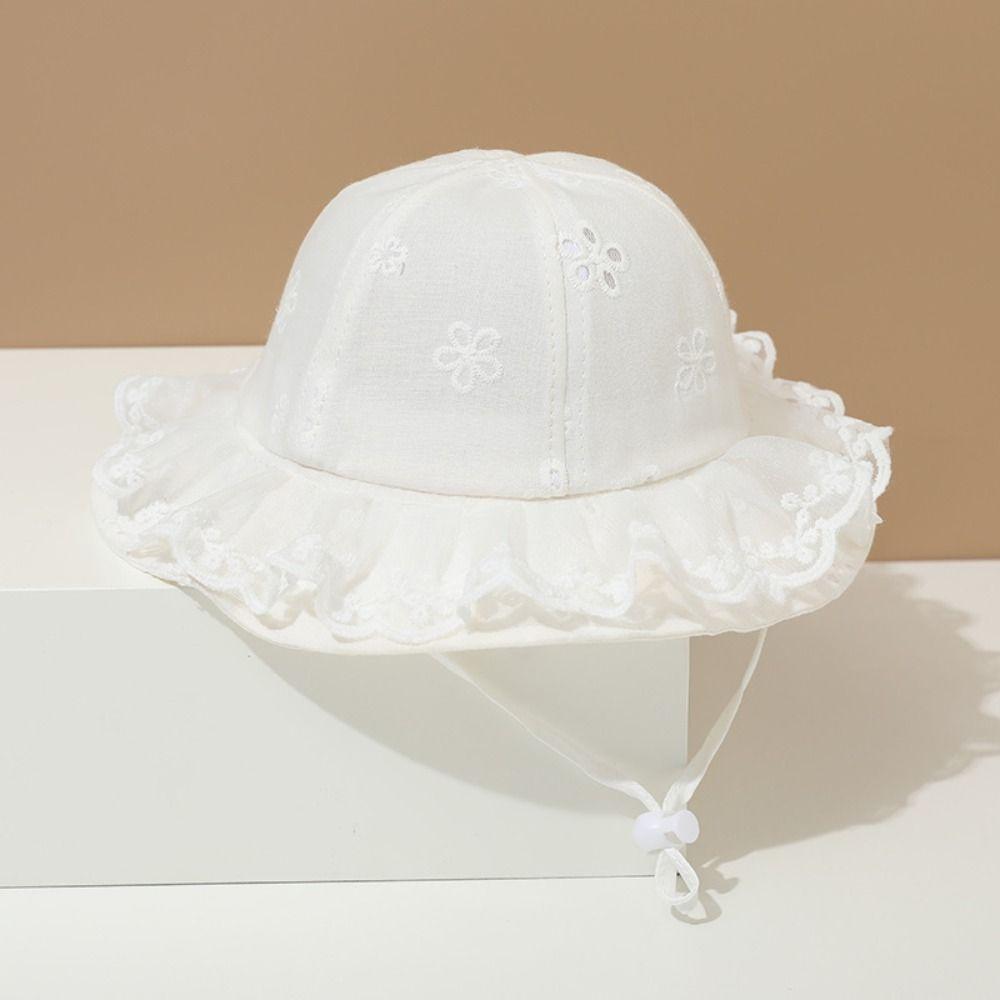 Princess Toddler Sun Hat Sunscreen Baby Fishermen Hat Fashion White Lace Bucket Hat  Beach