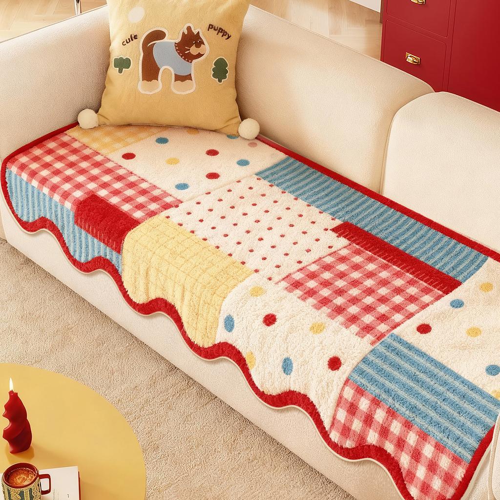 One-Piece Model Cute Cartoon Style Plush Sofa Cover  New Fixed Anti Slip Anti Cat Scratch Straight Row Sofa Cover Cushion