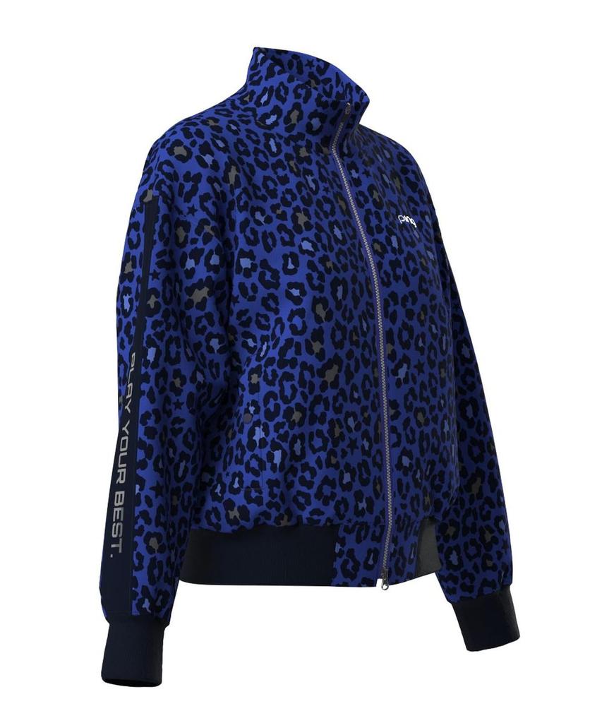 Full Zip Blouson Golf Outerwear S [Pin Apparel] Women's (Leopard Print, Stretch) / / 622-4220902 110_Blue