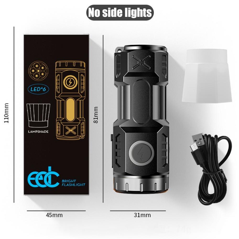 Mini Rechargeable LED Flashlight Camping Light With Side Lights and Lampshade Tail with Magnet Suitable for Exploring, Camping