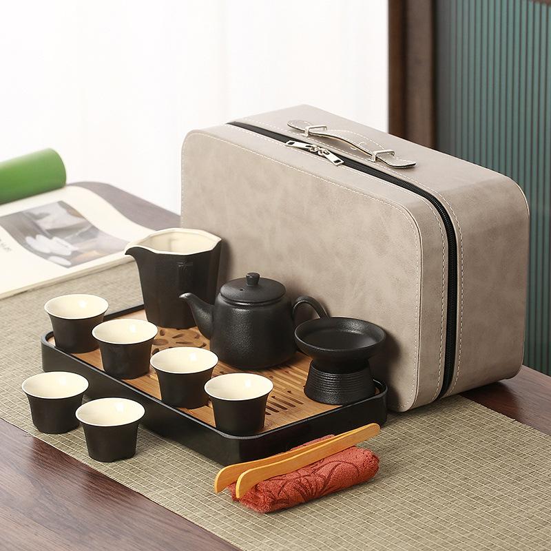 Black Pottery Travel Kung Fu Tea Set Outdoor Portable Ceramic Beam Pot Kuaike Cup Business Gift