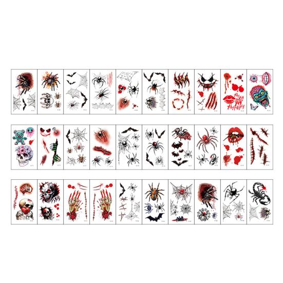 Disposable Horror Theme Props 30Pcs Halloween Scar Tattoo Stickers, Realistic Fake Wound Decals for Water Transfer Film Paper Face Body, Waterproof