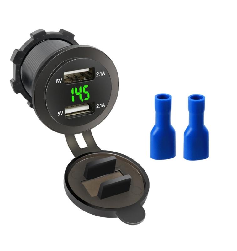 Waterproof Double  USB Charger Socket with LED Light 12V/24V 4.2A Double  USB Port Charger Socket for Car Motorcycle Boats