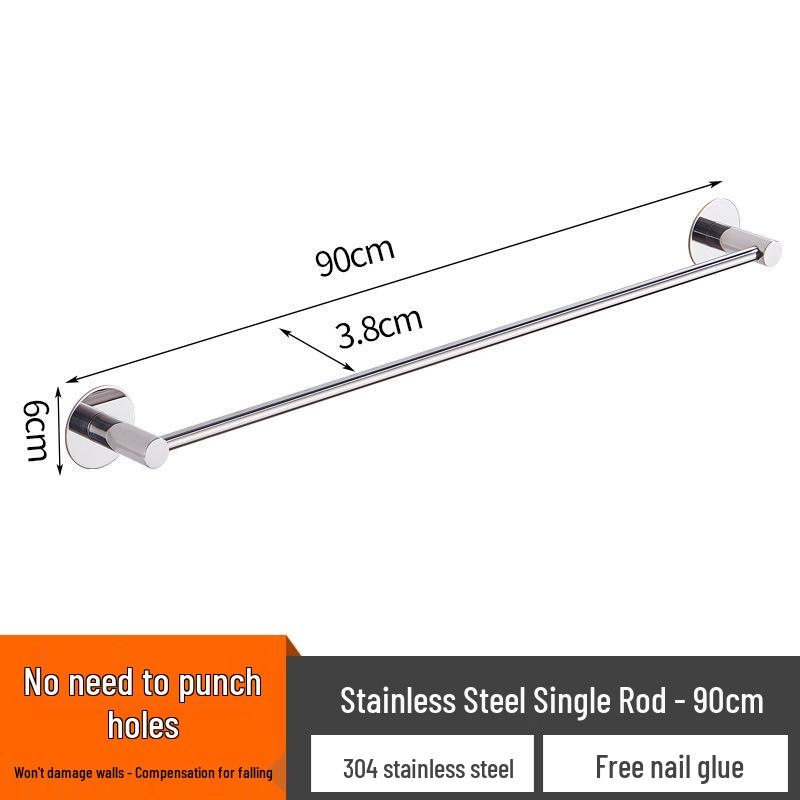 No-Drill Stainless Steel Wall-Mount Towel Bar for Bathrooms