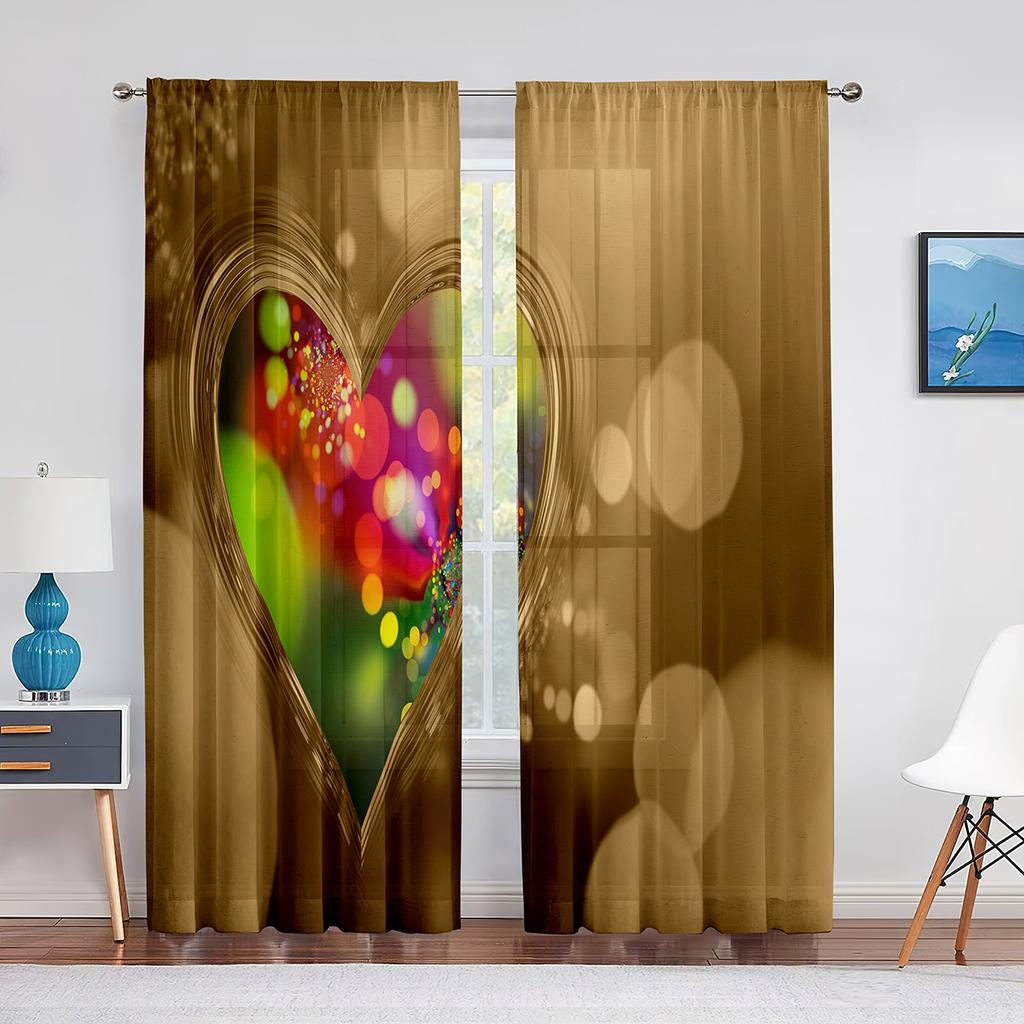 Valentine's Day with Love Hearts Pink Sheer Voile Curtains for Living Room Bedroom Kids Room Decor Tulle Window Treatment Drapes