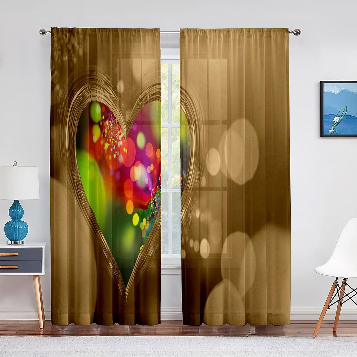 День святого Валентина с сердечками любви Розовые прозрачные вуалевые шторы для гостиной — фото 14