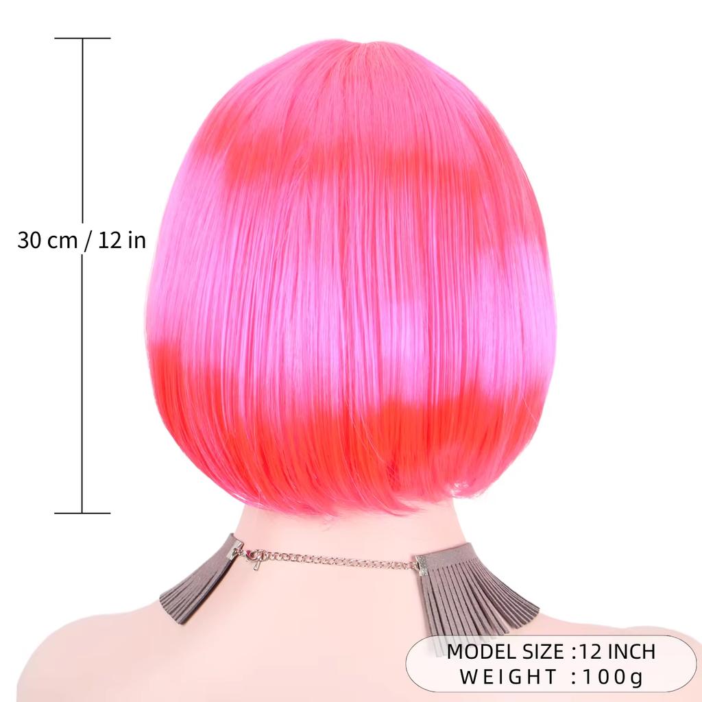 Colorful bangs short straight hair synthetic wig festival party cartoon party daily wear