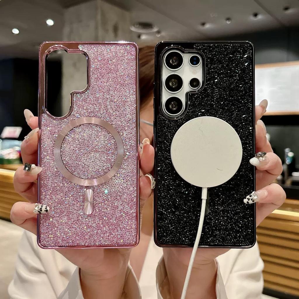 New Fashion Glitter Shiny Diamond Strong  Magnetic Phone case for iPhone 17Air 14 15 16 Pro Max PC Shockproof Phone Case