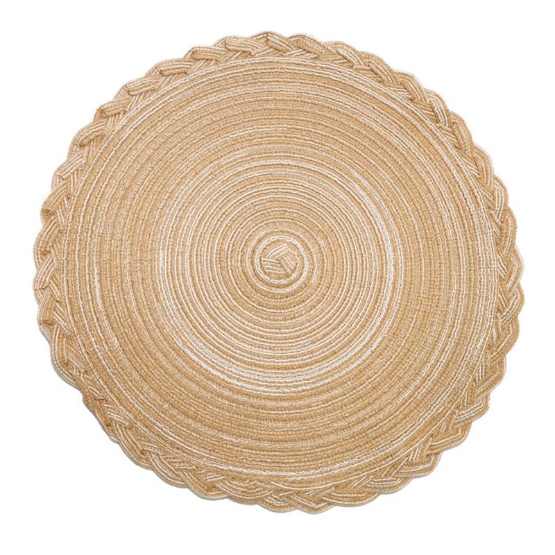 15" Simplicity Wind Cotton Meal Mats Circular Plate Mat Home Lace Ramie Weaving Insulated Dining Table Mat Kitchen Decoration