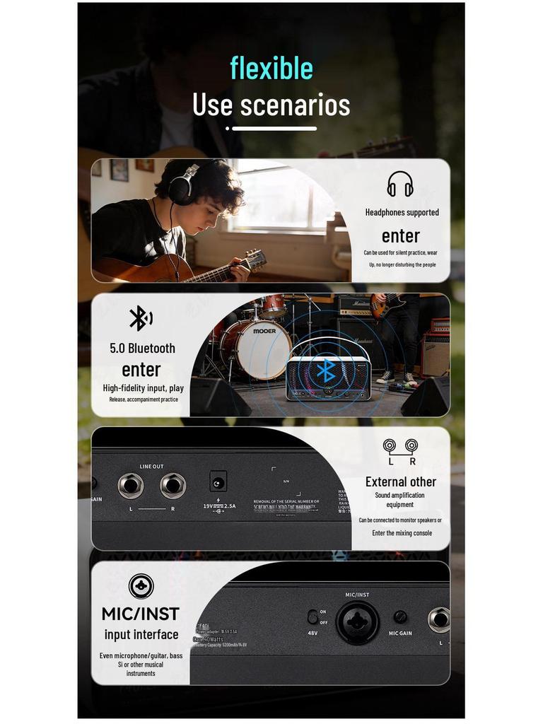 MOOER Magic Ear F40i Li Portable Electric Guitar & Bass Bluetooth Amp Speaker