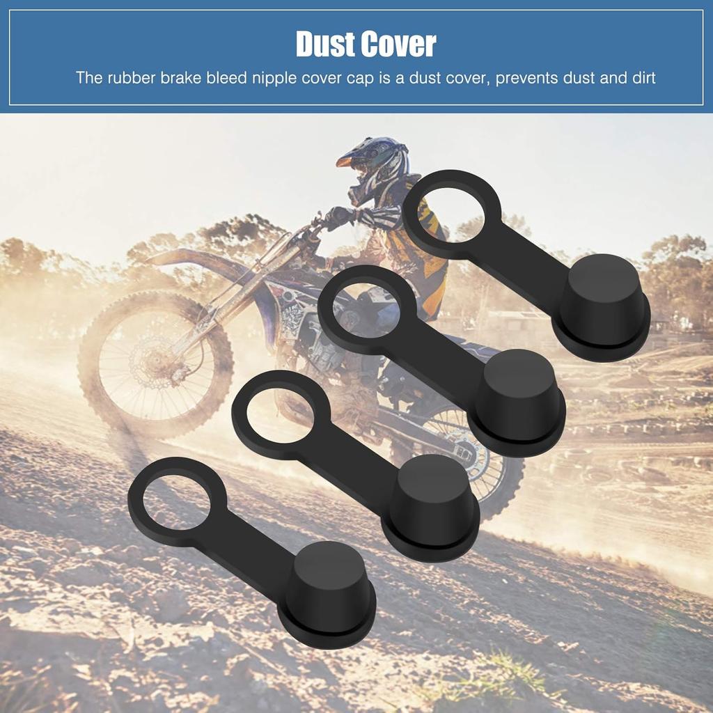 4 Pcs Rubber Brake Bleed Nipple, Keenso Brake Bleeder Screw Bleed Nipple Dust Cover With Keeper for 8mm Motorcycle Motorbike Black