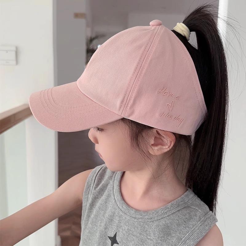 Adjustable Kids Baseball Cap with Ponytail Hole Breathable Cotton Material Lightweight Durable Sun Protection Hat for Children