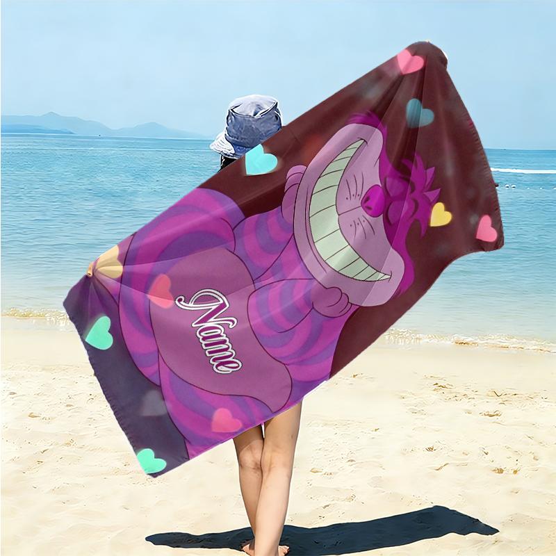 Personalized Cheshire Cat Hearts Theme Beach Towel Microfiber Beach Towel Thin Absorbent for Beach Swimming Yoga Bath Sports. 0910353