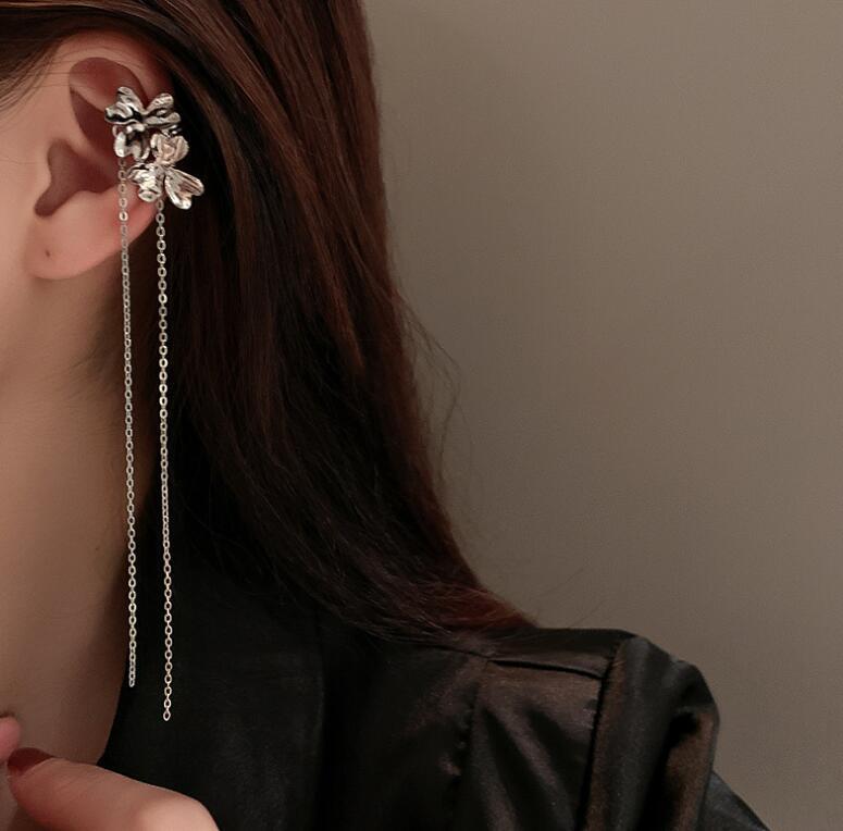 Fashion Long Tassel Clip Earrings for Women Girls Cute Pearl Cubic Zirconia Ear Cartilage Cuff Without Piercing Jewelry Gift