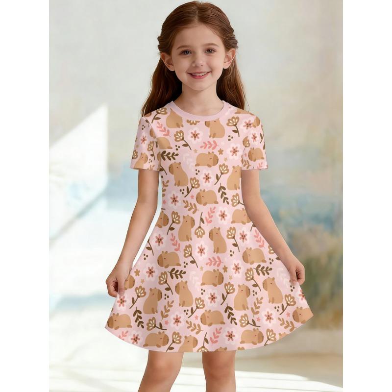 Girl K-POP Idol Group Printed T-shirt Dress, Pink Purple Block Casual Dress, Suitable for Fans and Children's Birthdays As Gifts