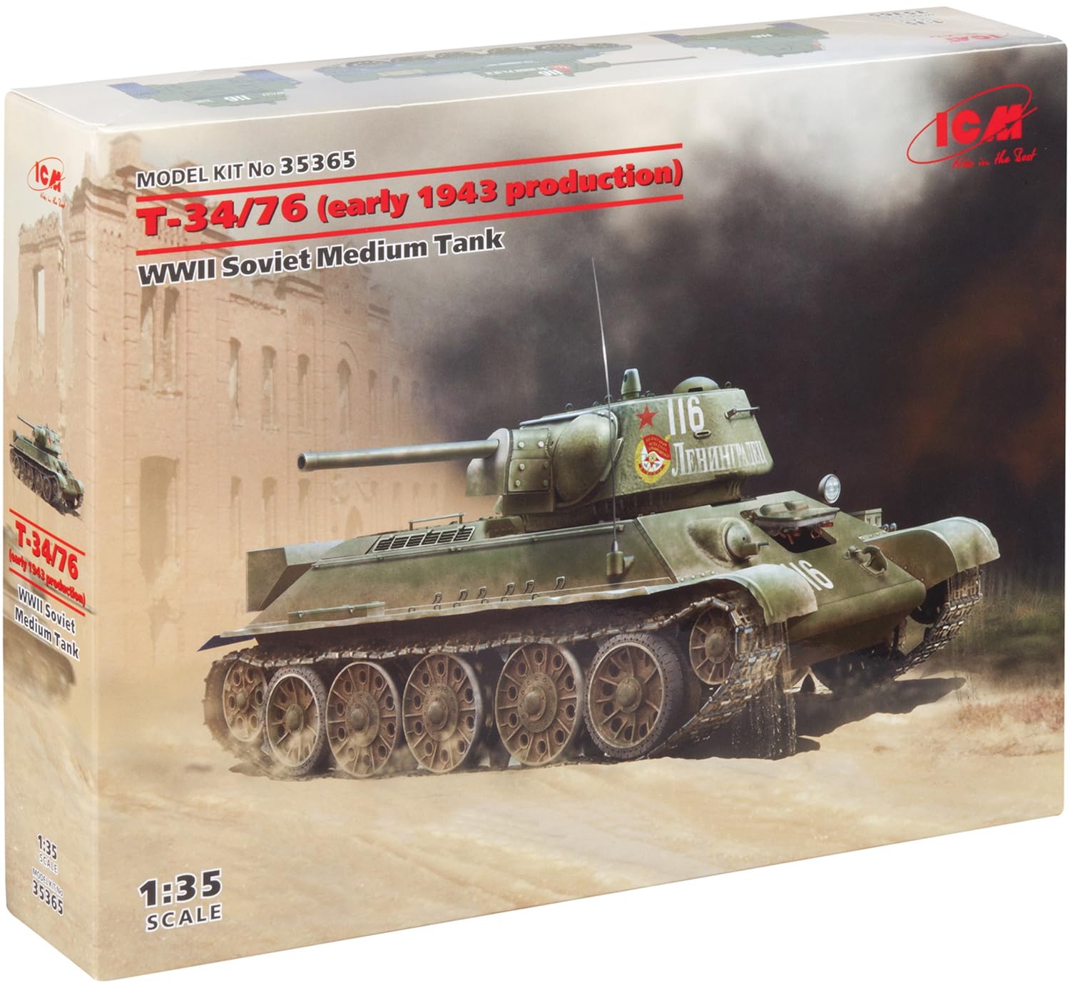

ICM Масштаб 1/35 Советский Т-34/76 1943 Ранняя Модель Пластиковая Модель