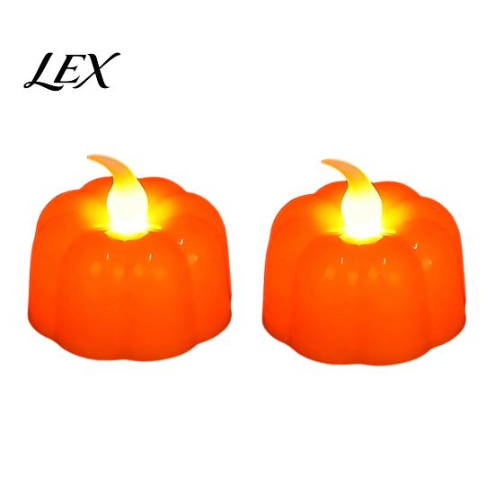 Warm White Electronic Candles 2Pcs Halloween Pumpkin Flameless Candles, Battery Operated LED Candle, Decorative Reusable Holiday Scene Decorations