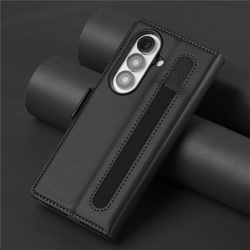 

Роскошный кожаный кошелек-книжка для карт для Samsung Galaxy Z Fold 7 Fold6 Fold5 Fold 4 Fold 3 Магнитная обложка-книжка с отделениями для ручек Z Fold 4 чёрный