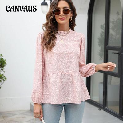 Blusa de mujer de primavera y otoño con cuello redondo y mangas largas estampadas