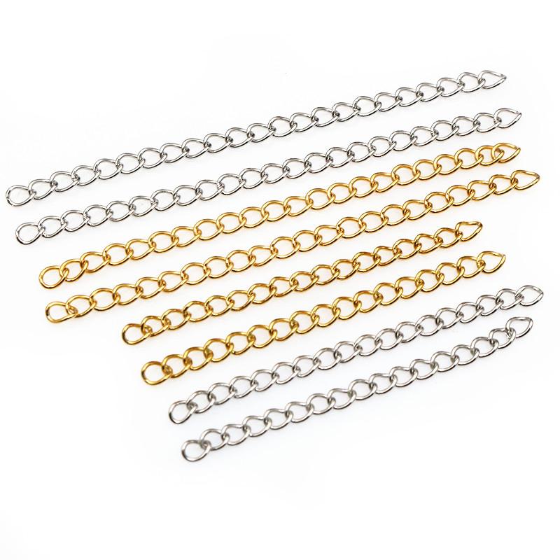 50pcs 4x3mm 5/7cm Stainless steel Gold Bulk Necklace Extension Chain Tail Extender Bracelet Chains For Jewelry Making Findings