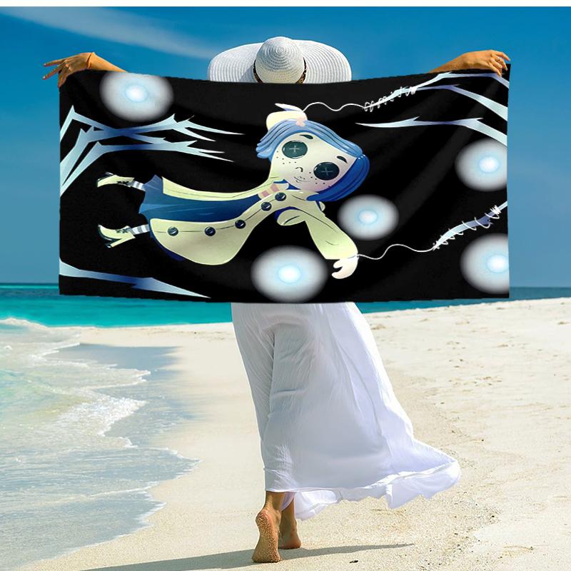 1pc C-Coraline (5) Beach Towel, Comfortable and Thick, and Swimming/Bath/Picnic/Camping Towel, Suitable for Seaside Beaches